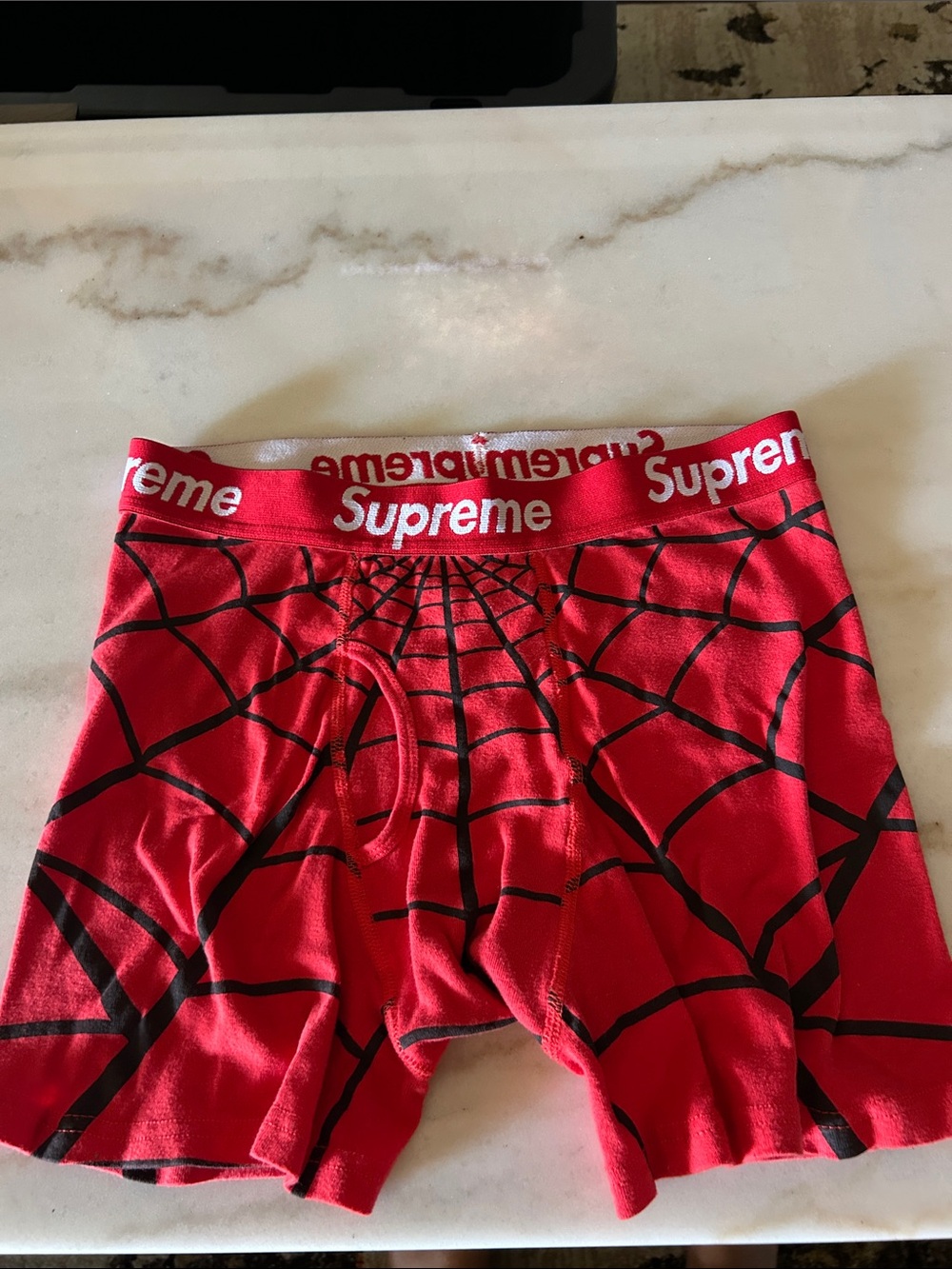 Supreme Hanes Red Boxer Briefs with Black Web Pattern - Men's Underwear